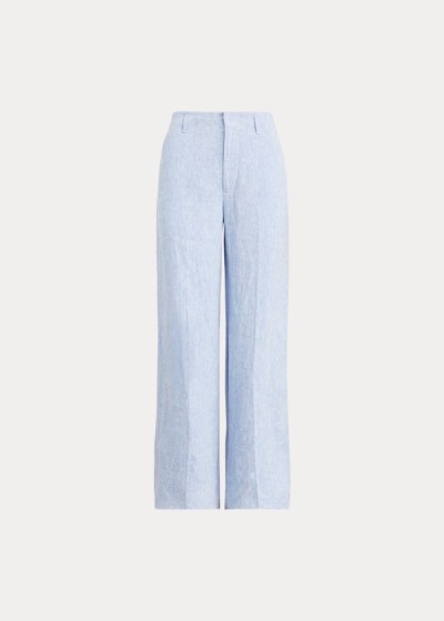 Pantalones Polo Ralph Lauren Mujer Azules Claro - Linen Wide-Leg - HVTBU9203